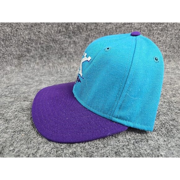 Charlotte Knights Fitted Hat 7 Teal/Purple Vtg 90s Minor League DeLong - Picture 5 of 11
